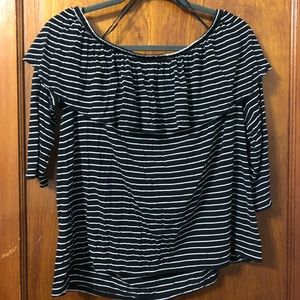 American Eagle black off shoulder striped shirt